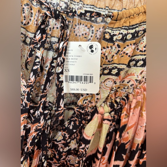 Free People Off-Shoulder Floral Mini Dress - Black, Cream, Orange - Picture 6 of 9